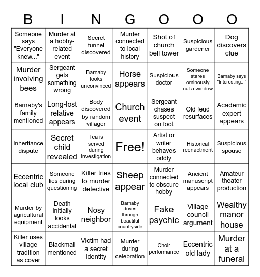 Midsomer Murders Bingo Card