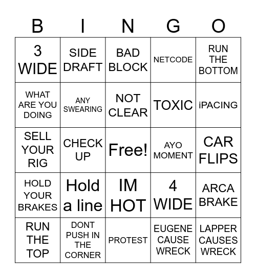 Daytona Bingo Card