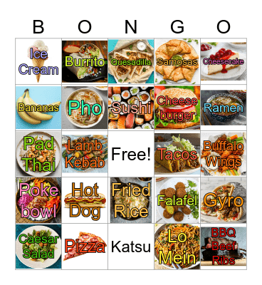 Food Bongo Bingo Card
