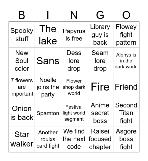 Deltarune Bingo Card