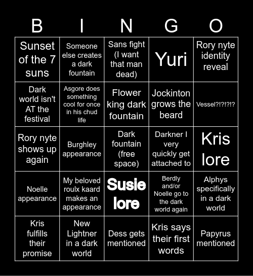 Deltarune Chapter 5 Bingo Card