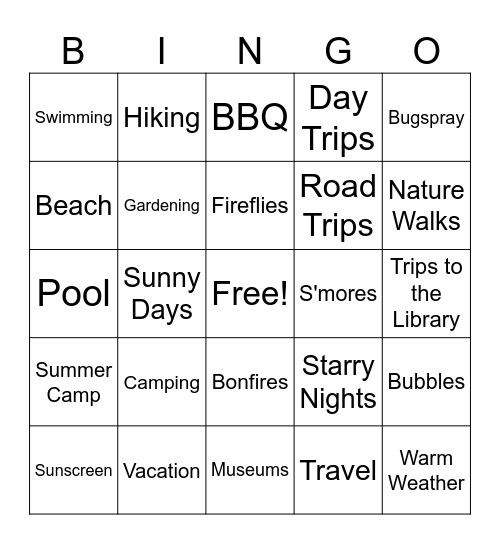 Summer Kick-off Bingo Card