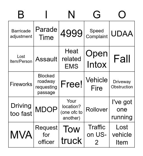 Car Show Bingo Card