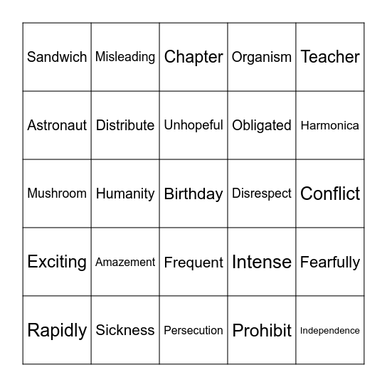 Multisyllabic Words Bingo Card