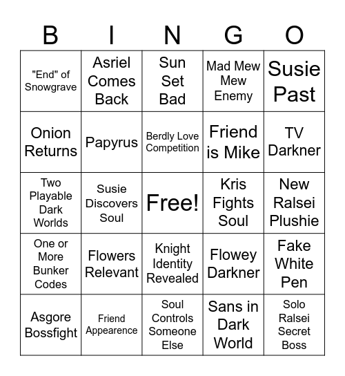 Deltarune Chapter 5 Bingo Card
