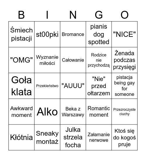 Love is Blind Poland S01 x Prostracja Bingo Card