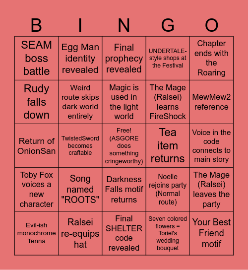 DELTARUNE CHAPTER 5! Bingo Card