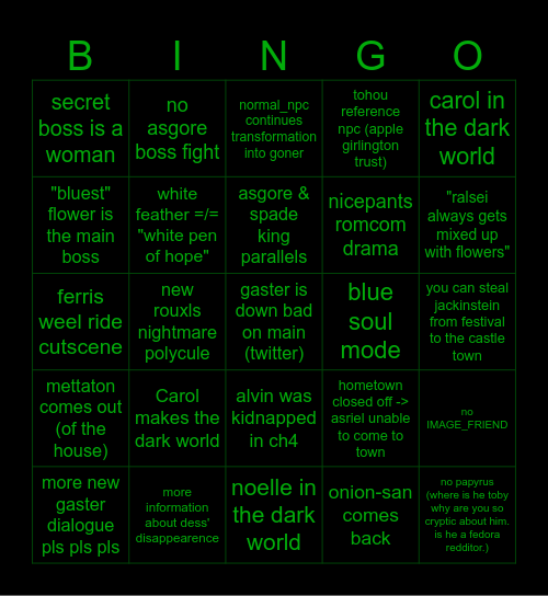 Deltarune ch5 Bingo Card