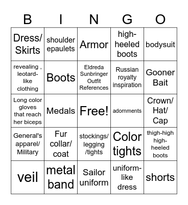 Tsaritsa Outfit Bingo Card