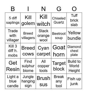 MINECRAFT BINGO 11.0 Bingo Card