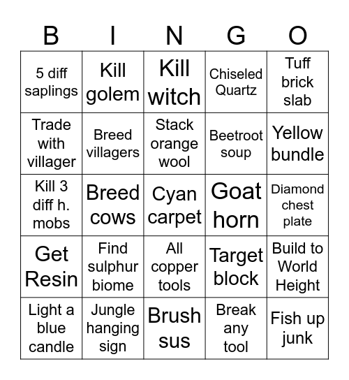 MINECRAFT BINGO 11.0 Bingo Card