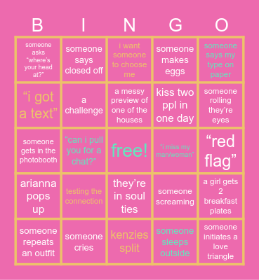 Love Island Bingo Card