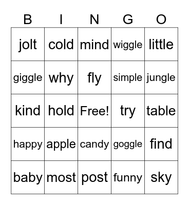 Ending Patterns Bingo Card