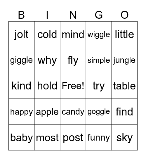 Ending Patterns Bingo Card