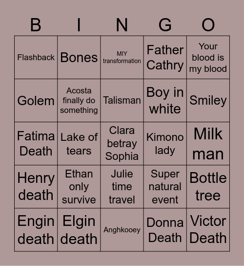 From s4 final episode Bingo Card