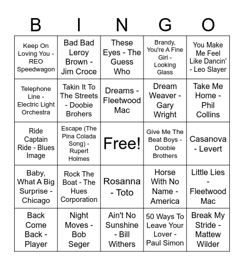 Music Bingo Card