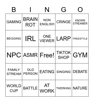 TIKTOK LIVE Bingo Card