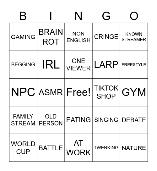 TIKTOK LIVE Bingo Card