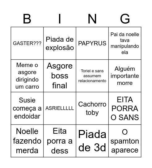 Deltarune Bingo Card