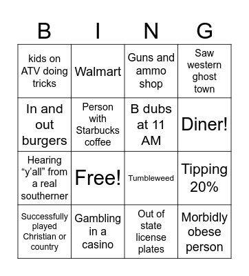 USA Bingo Card