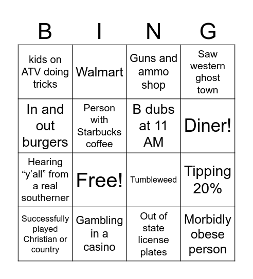 USA Bingo Card