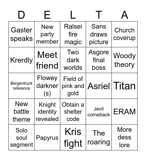 Deltarune CH5 prediction Bingo Card