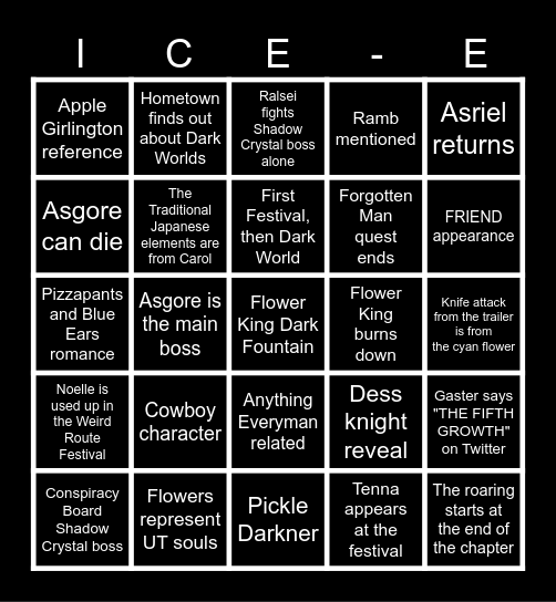 DELTARUNE Chapter 5 Bingo Card