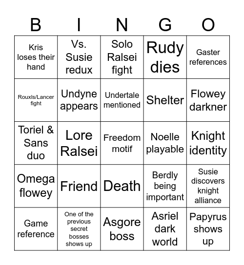DELTARUNE TOMORROW Bingo Card