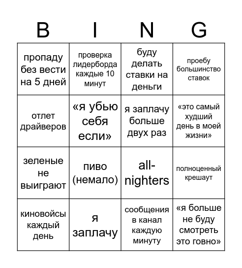 саша предикты на мсмп Bingo Card