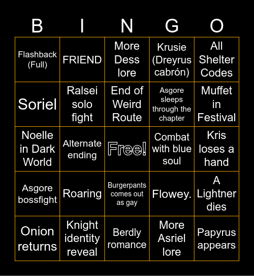 DELTARUNE Chapter 5 Bingo Card