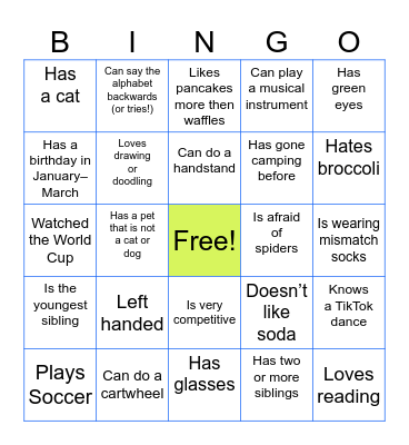 Camp Icebreaker Bingo Card