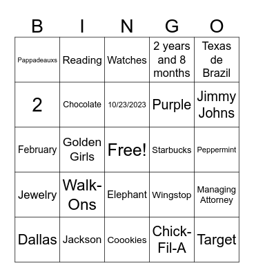 Zwicker Bingo Jackson Edition Bingo Card