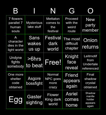 The Deltarune bingo board Bingo Card