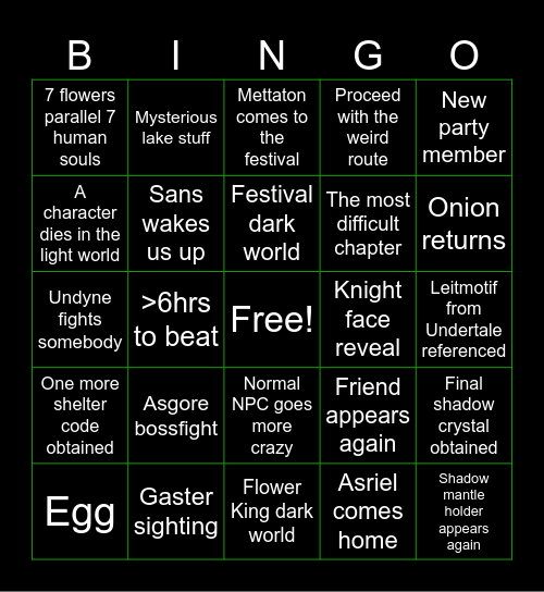The Deltarune bingo board Bingo Card