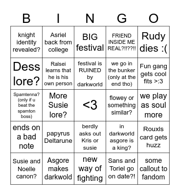Deltarune chapter 5 bingo Card