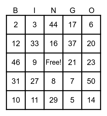 Untitled Bingo Card