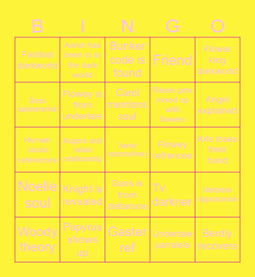 Deltarune chapter 5 bingo Card