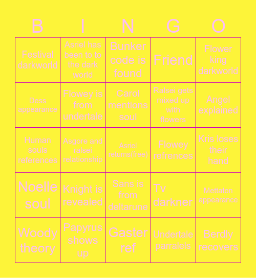Deltarune chapter 5 bingo Card