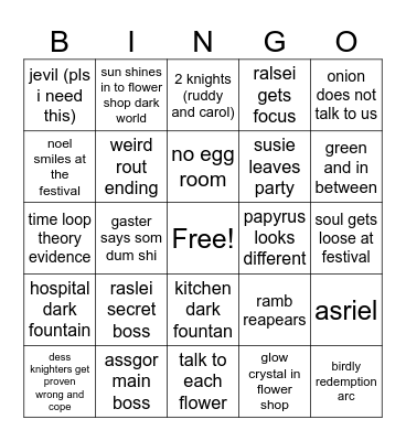 deltarune chapter 5 Bingo Card