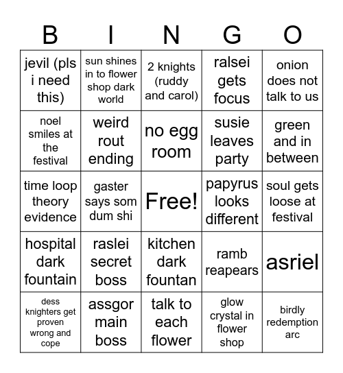 deltarune chapter 5 Bingo Card