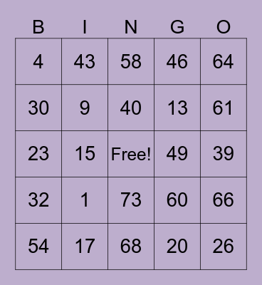 Elder's Bingo Card
