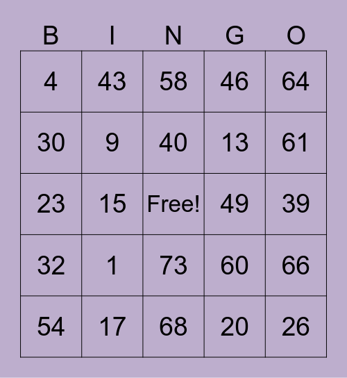 Elder's Bingo Card