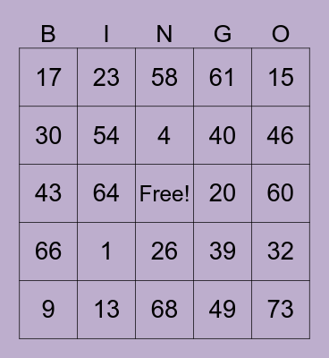 Elder's Bingo Card