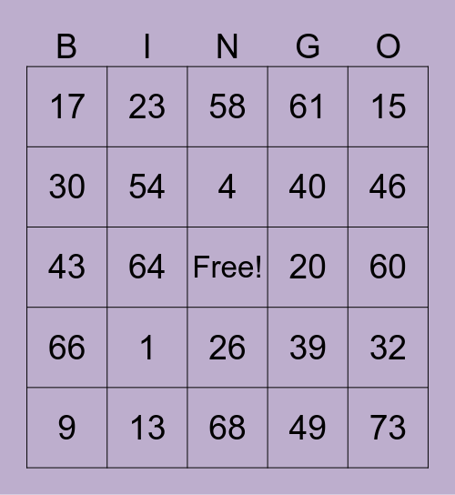 Elder's Bingo Card