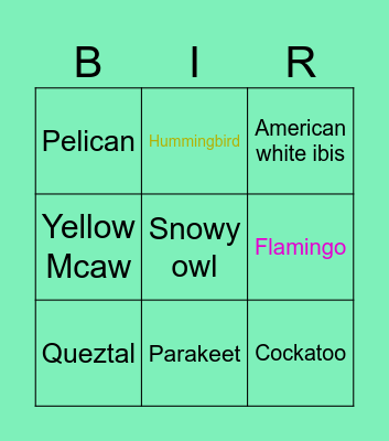 Bird Bingo Card