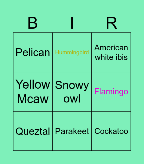 Bird Bingo Card