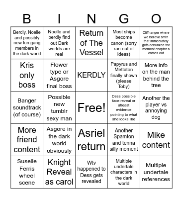 Deltarune Chapter 5 bingo Card