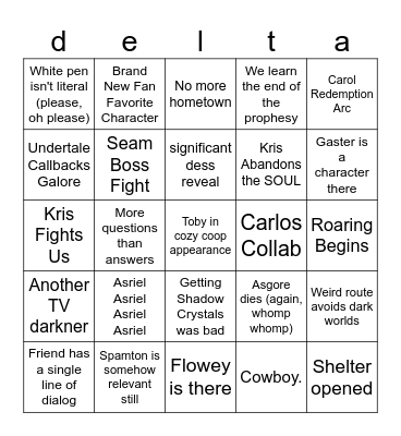 Deltarune Bingo Chapter 5 Bingo Card