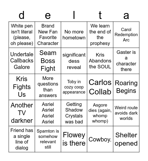 Deltarune Bingo Chapter 5 Bingo Card