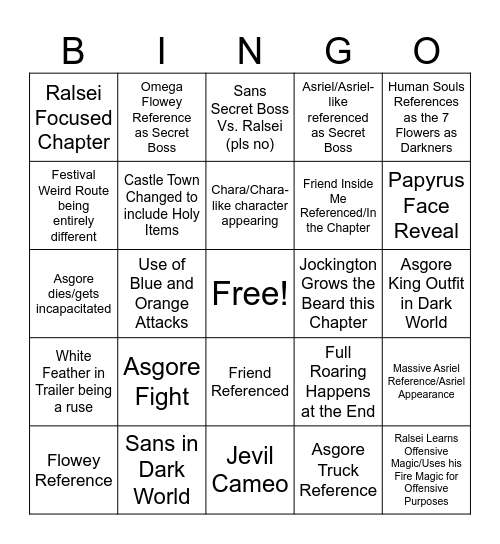 Deltarune Ch. 5 Bingo Card